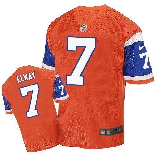 Nike Broncos #7 John Elway Orange Throwback Men's Stitched NFL Elite Jersey - Click Image to Close